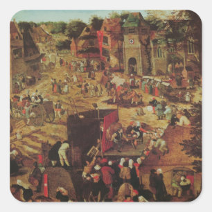 Pegatina Cuadrada Kermesse con teatro y procesión