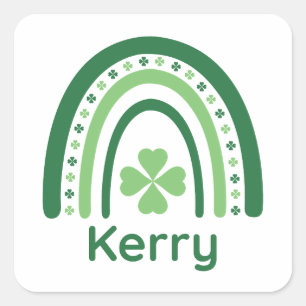 Pegatina Cuadrada Kerry Name Clover Boho Rainbow
