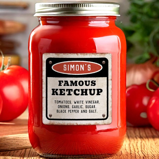 Pegatina Cuadrada ketchup de tomate casero editado con letrero oxida (Subido por el creador)