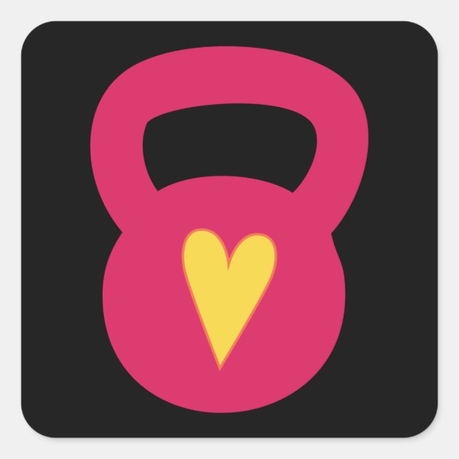Pegatina Cuadrada Kettlebell Con Un Corazón (Anverso)
