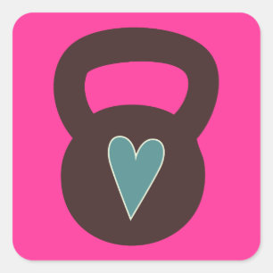 Pegatina Cuadrada Kettlebell Con Un Corazón