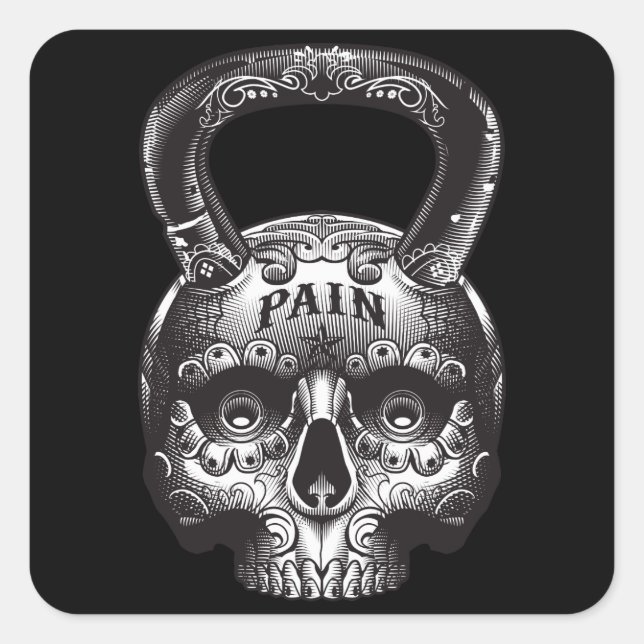 Pegatina Cuadrada Kettlebell Skull - Motivación de entrenamiento de  (Anverso)