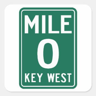 Pegatina Cuadrada Key West Milla 0, Florida EE. UU.