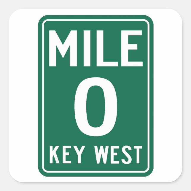 Pegatina Cuadrada Key West Milla 0, Florida EE. UU. (Anverso)