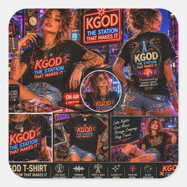 Pegatina Cuadrada KGOD Radio Late Night  (Anverso)