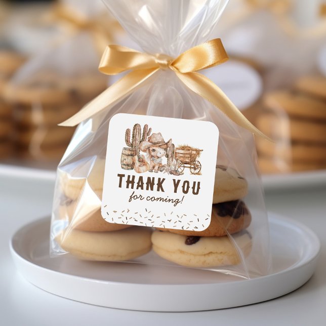 Pegatina Cuadrada Kids Cowboy Favor de cumpleaños (Subido por el creador)