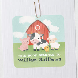 Pegatina Cuadrada Kids Cute Farm Animal School Library Bookplate
