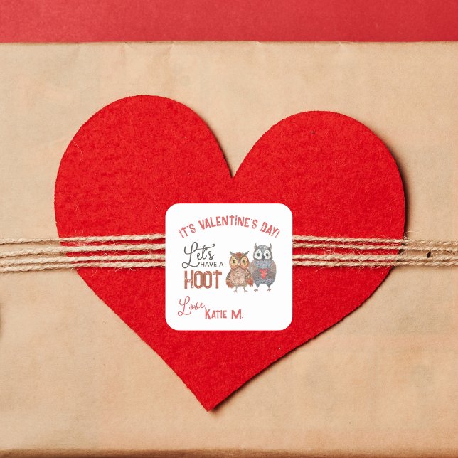 Pegatina Cuadrada Kids El día de San Valentín Owls Cute (Subido por el creador)