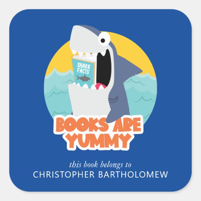 Pegatina Cuadrada Kids Shark Bookplate (Anverso)
