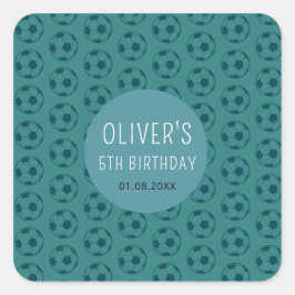Pegatina Cuadrada Kids Soccer Ball Blue Boys Birthday Party