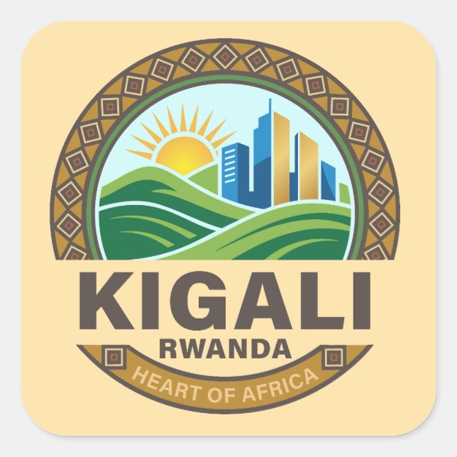 Pegatina Cuadrada Kigali Rwanda Africa (Anverso)