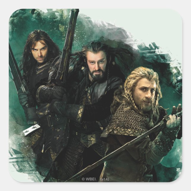 Pegatina Cuadrada Kili, THORIN OAKENSHIELD™, y gráfico de Fili (Anverso)