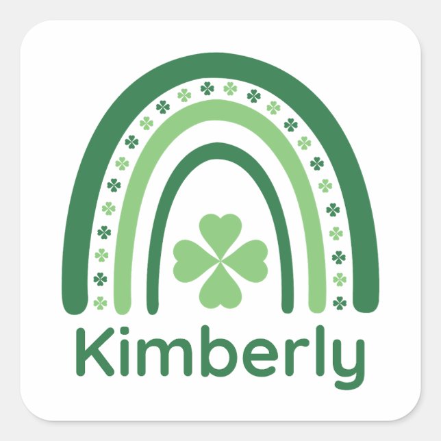 Pegatina Cuadrada Kimberly Name Clover Boho Rainbow (Anverso)