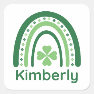 Pegatina Cuadrada Kimberly Nombre Trébol Boho Arcoíris