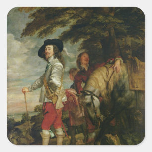 Pegatina Cuadrada King Charles I de Inglaterra out Hunting, c.1635