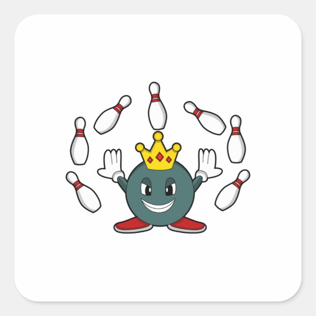 Pegatina Cuadrada King en Bowling con bolas (Anverso)