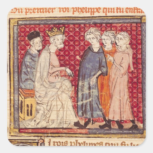 Pegatina Cuadrada King Philippe I , Grandes Crónicas de Francia (Anverso)