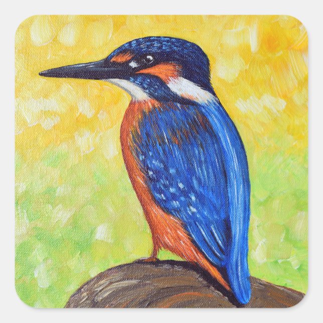 Pegatina Cuadrada Kingfisher Painting (Anverso)