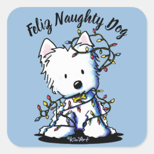 Pegatina Cuadrada KiniArt Delighted Westie