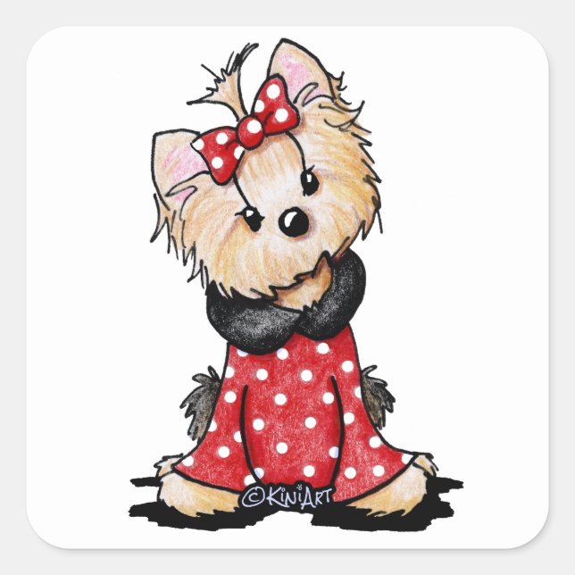 Pegatina Cuadrada KiniArt Yorkie San Valentín (Anverso)