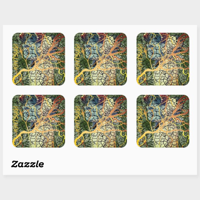 Pegatina Cuadrada Kintsugi - reparierte Identität (Hoja)