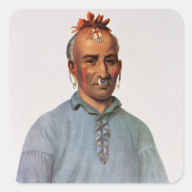 Pegatina Cuadrada Kish-Kal-Wa, jefe de Shawnee (Anverso)