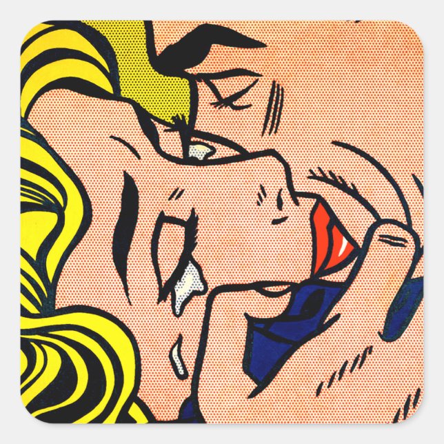 Pegatina Cuadrada Kiss V - Lichtenstein - Arte pop vintage (Anverso)