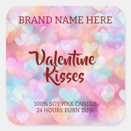 Pegatina Cuadrada Kisses & Hearts Modern Valentine Candle Labels