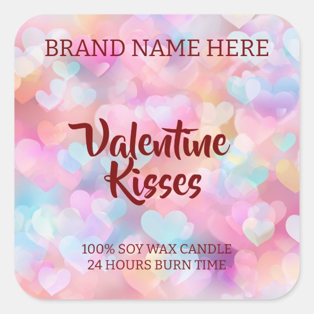Pegatina Cuadrada Kisses & Hearts Modern Valentine Candle Labels (Anverso)