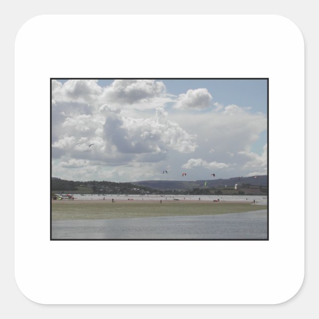 Pegatina Cuadrada Kite Surfing. (Anverso)