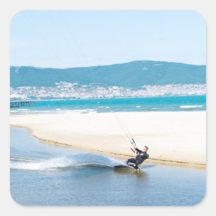 Pegatina Cuadrada Kitesurfer