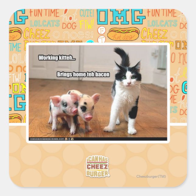 Pegatina Cuadrada Kitteh de trabajo (Anverso)