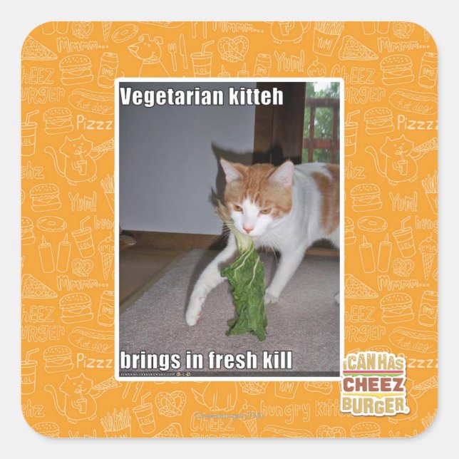 Pegatina Cuadrada Kitteh vegetariana (Anverso)