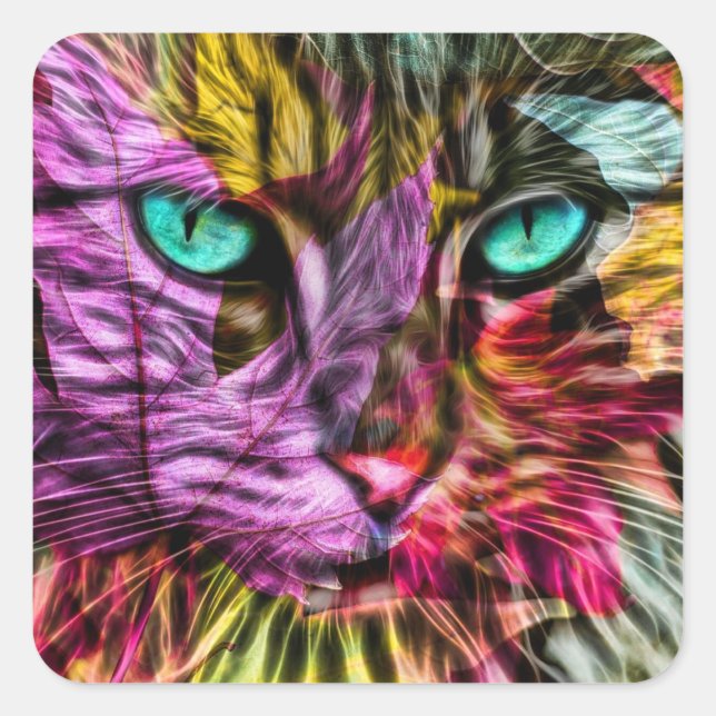 Pegatina Cuadrada Kitty Cat Kitten Artsy Design (Anverso)