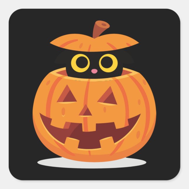 Pegatina Cuadrada Kitty de calabaza (Anverso)