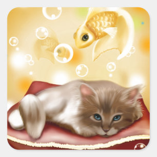 Pegatina Cuadrada Kitty Dreams