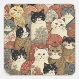 Pegatina Cuadrada Kitty en Kimono