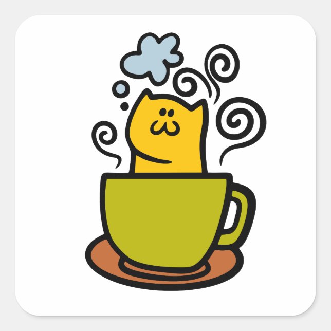 Pegatina Cuadrada Kitty en una taza de café (Anverso)