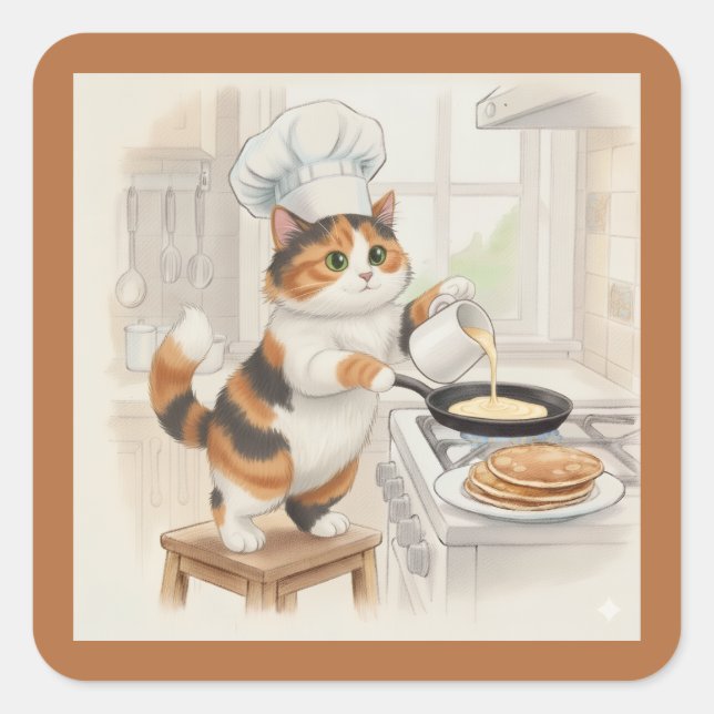 Pegatina Cuadrada Kitty Kitchen, Calico, Stickers (Anverso)