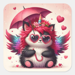 Pegatina Cuadrada Kitty lindo con alas