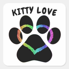 Pegatina Cuadrada Kitty Love Rainbow Heart