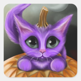 Pegatina Cuadrada Kitty morado de Halloween