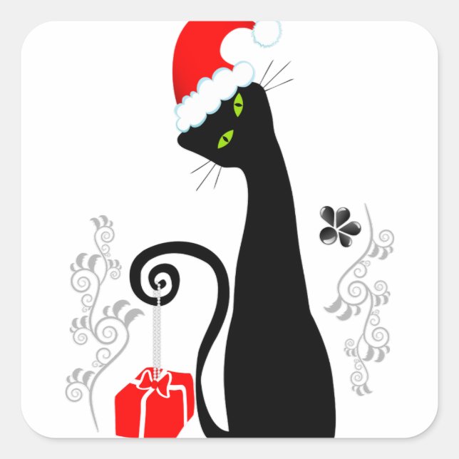 Pegatina Cuadrada Kitty, Navidades modernos (Anverso)