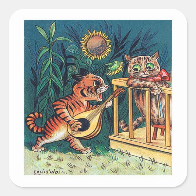 Pegatina Cuadrada Kitty Serenade de Louis Wain (Anverso)