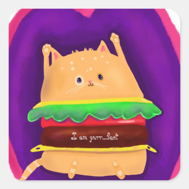 Pegatina Cuadrada Kittyburger (Anverso)