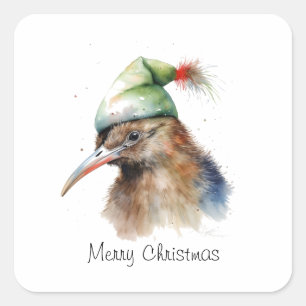 Pegatina Cuadrada Kiwi de Navidad acogedor, personalizado