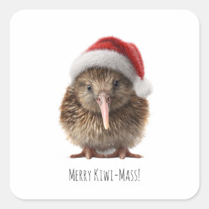 Pegatina Cuadrada Kiwi de Navidad adorable, personalizado