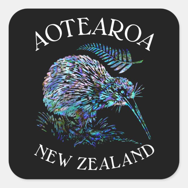 PEGATINA CUADRADA KIWI DE NUEVA ZELANDA PAUA (Anverso)