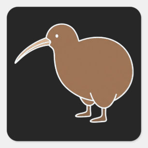 Pegatina Cuadrada Kiwi Nueva Zelanda Doodle Mínimo