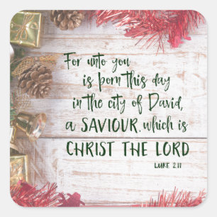 Pegatina Cuadrada KJV Luke Bible Verse Navidades